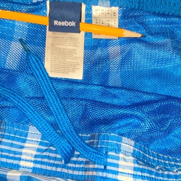 Reebok swim trunks in classic blue plaid. Board shorts dry fast and look sharp. - Picture 2 of 4